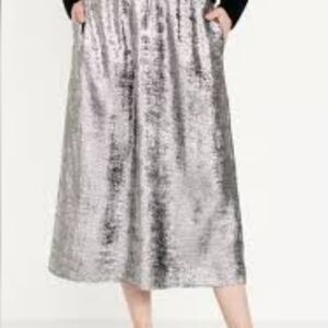 Old Navy Shiny Silver Midi Skirt
